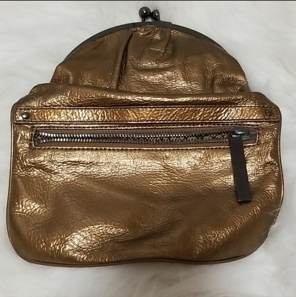 Hobo International Skyler bronze metallic leather fold-over kiss closure clutch - Picture 3 of 16